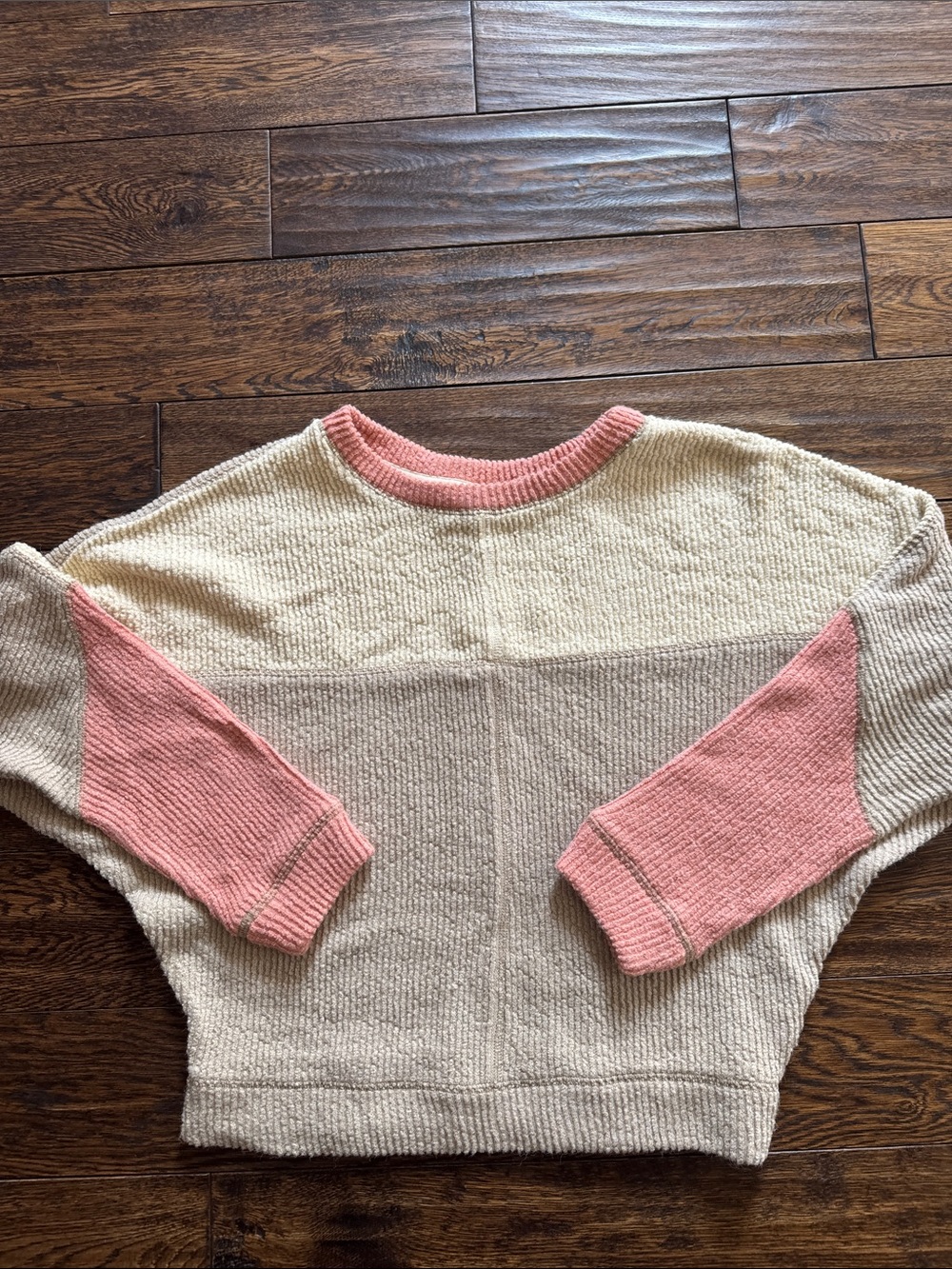 By Together Colorblocked Crewneck Sweater in Cream and Dusty Pink
